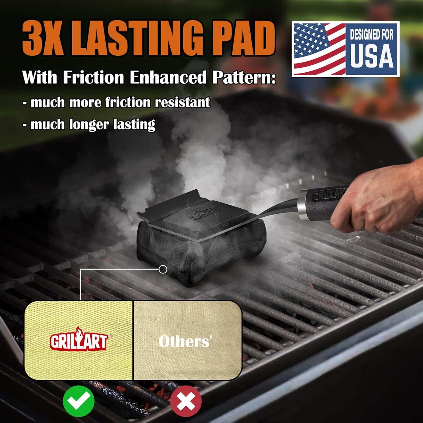 GRILLART Bristle Free Grill Brush Kit, Reinforced Outdoor Grill Brushes, Safe Cleaning Tools with Replaceable Heads, Grill Scraper BBQ Accessories, Men/Dad Gifts