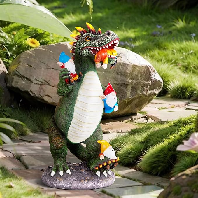 Dinosaur Eating Gnomes Garden Decor Statue - Funny Dinosaur Gnome Massacre Outdoor Decor for Yard, Patio, Lawn Ornaments - Garden Gifts for Mothers Day, Housewarming, Festival