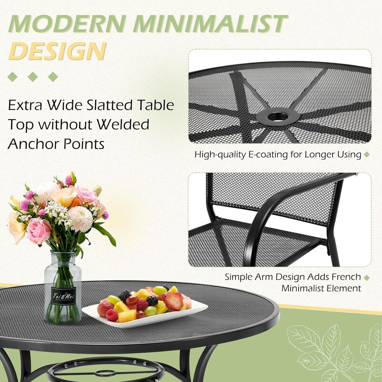 AECOJOY Outdoor Patio Dinning Table for 4, 37" Round Metal Patio Tables with 1.7" Umbrella Hole, Weather-Resistant Outside Table for Lawn Backyard Garden Porch Bistro Poolside Deck Dark Grey