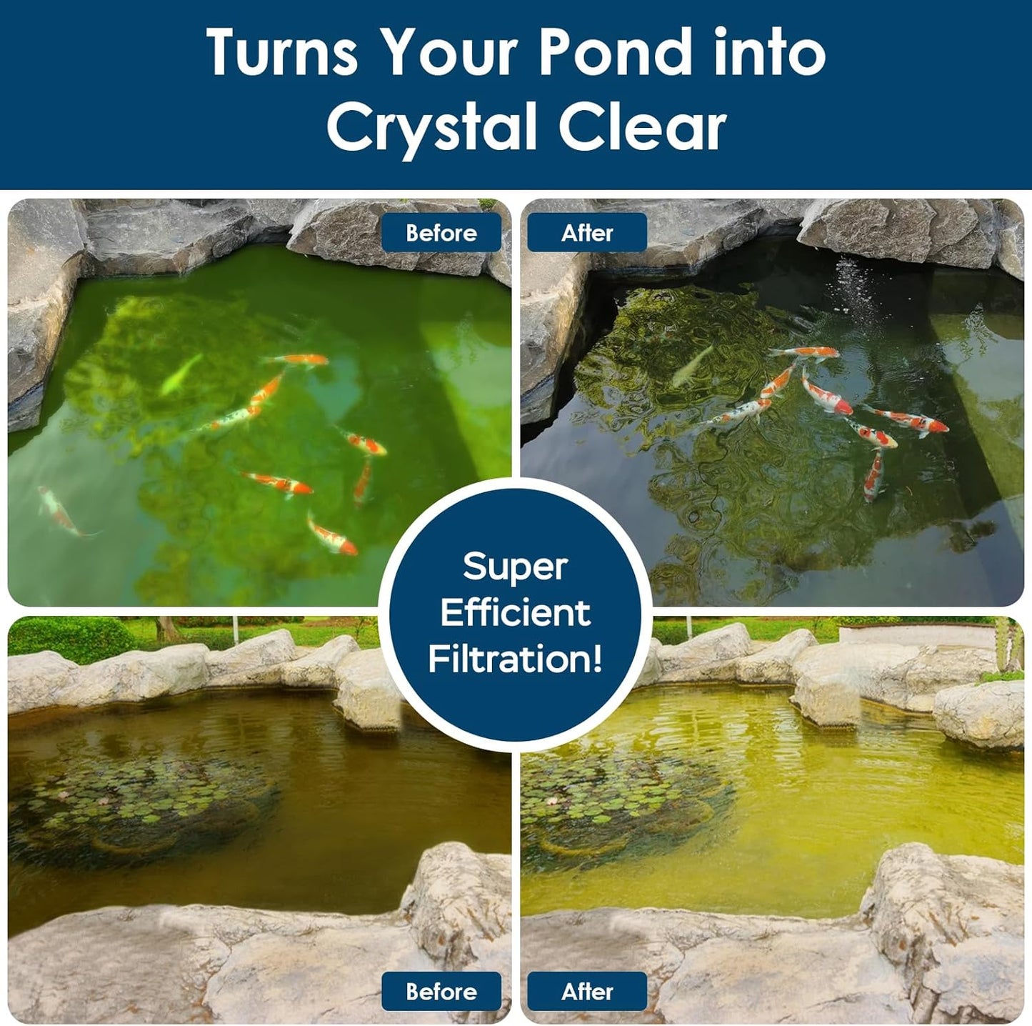 AquaMiracle All-in-One Koi Pond Filters for Outdoor Ponds 350-500 Gal, Pond Fountain Pump with 3 Spray Patterns, Fountain Kit with 550GPH Water Pump for Garden, Water Feature, Bird Baths