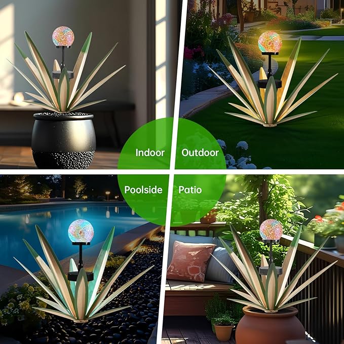 Tequila Rustic Sculpture Metal Yard Decor Hand Painted Metal Agave Garden Statue Green 2PCS