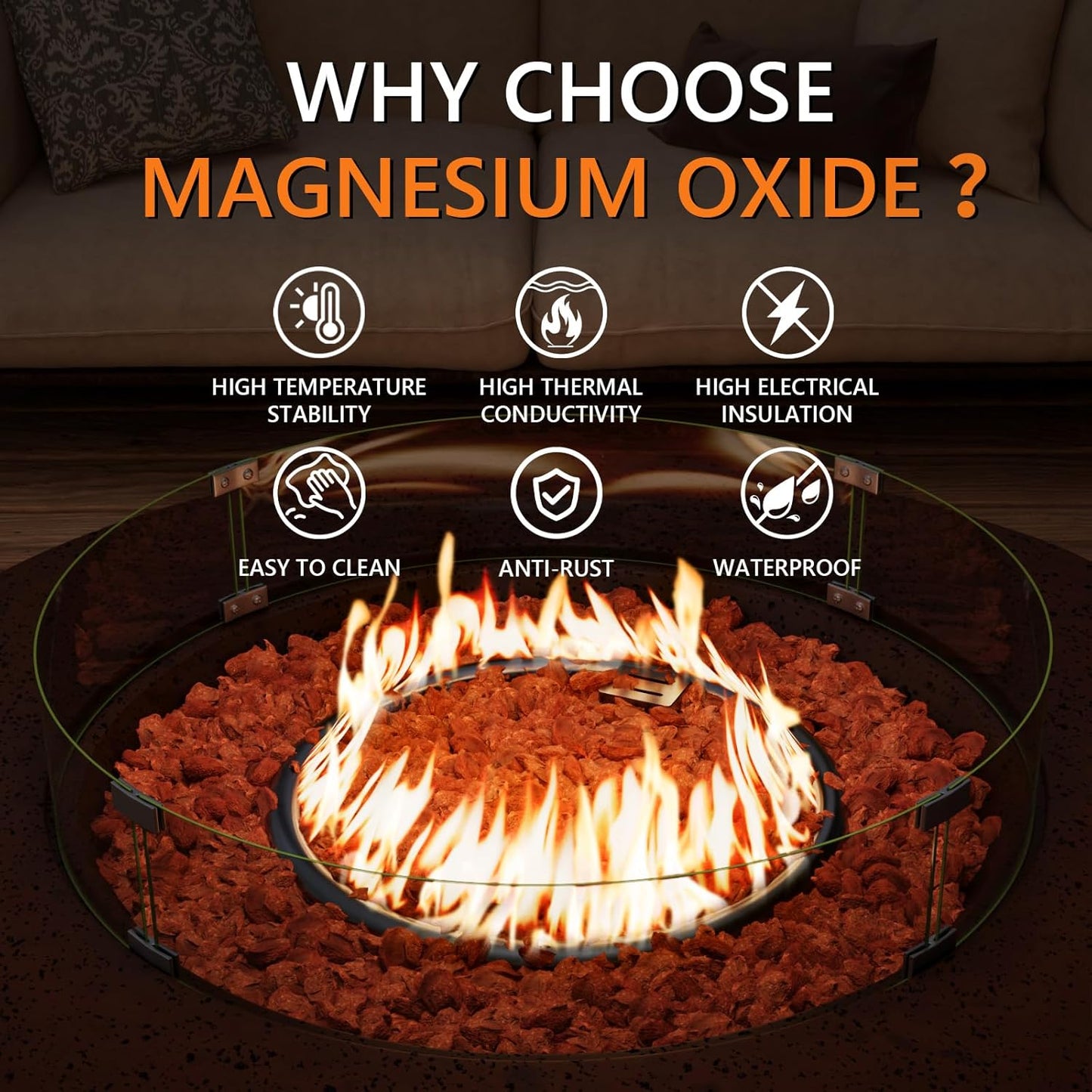 COSIEST 42 inch Outdoor Propane Fire Pit Coffee Table w Concrete Round Base Patio Heater, CSA Certified, 50,000 BTU Stainless Steel Burner, Free Lava Rocks, Rain Cover, Wind Guard, Tank Cover