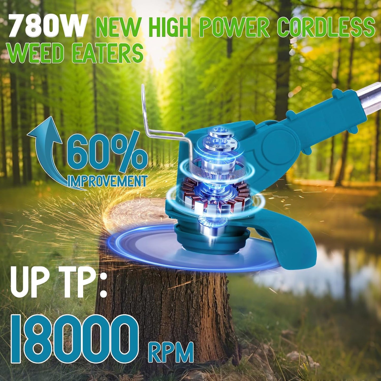 Weed Wacker Cordless Adjustable Weed Eaters 3 in 1 Electric String Trimmer Lawn with Two Battery with Charger Comes with Multiple Blades for Yard,Green,Garden(Blue)