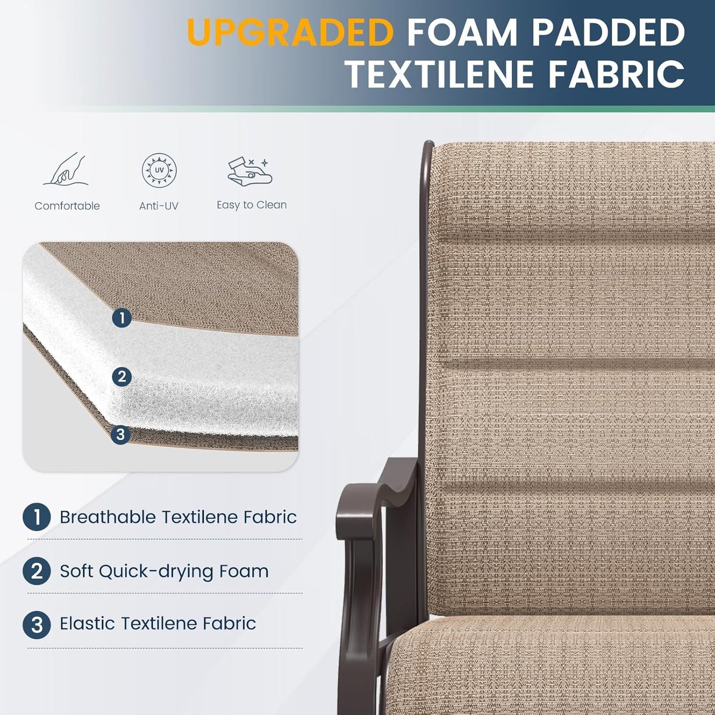 Amopatio Padded Patio Swivel Chairs Set of 8, Outdoor Dining Chairs with Ultra Soft Textilene High Back Seat & Metal Rocker Frame, for Backyard Deck Lawn Garden, Brown