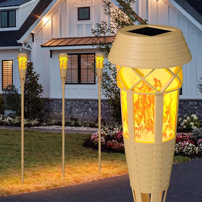 Solar Outdoor Lights – Solar Torch Lights with Flickering Flame for Garden Decor, Waterproof Solar Garden Lights, Outdoor Patio & Pathway Yard Decorations with Flame Torches - 8 Pack