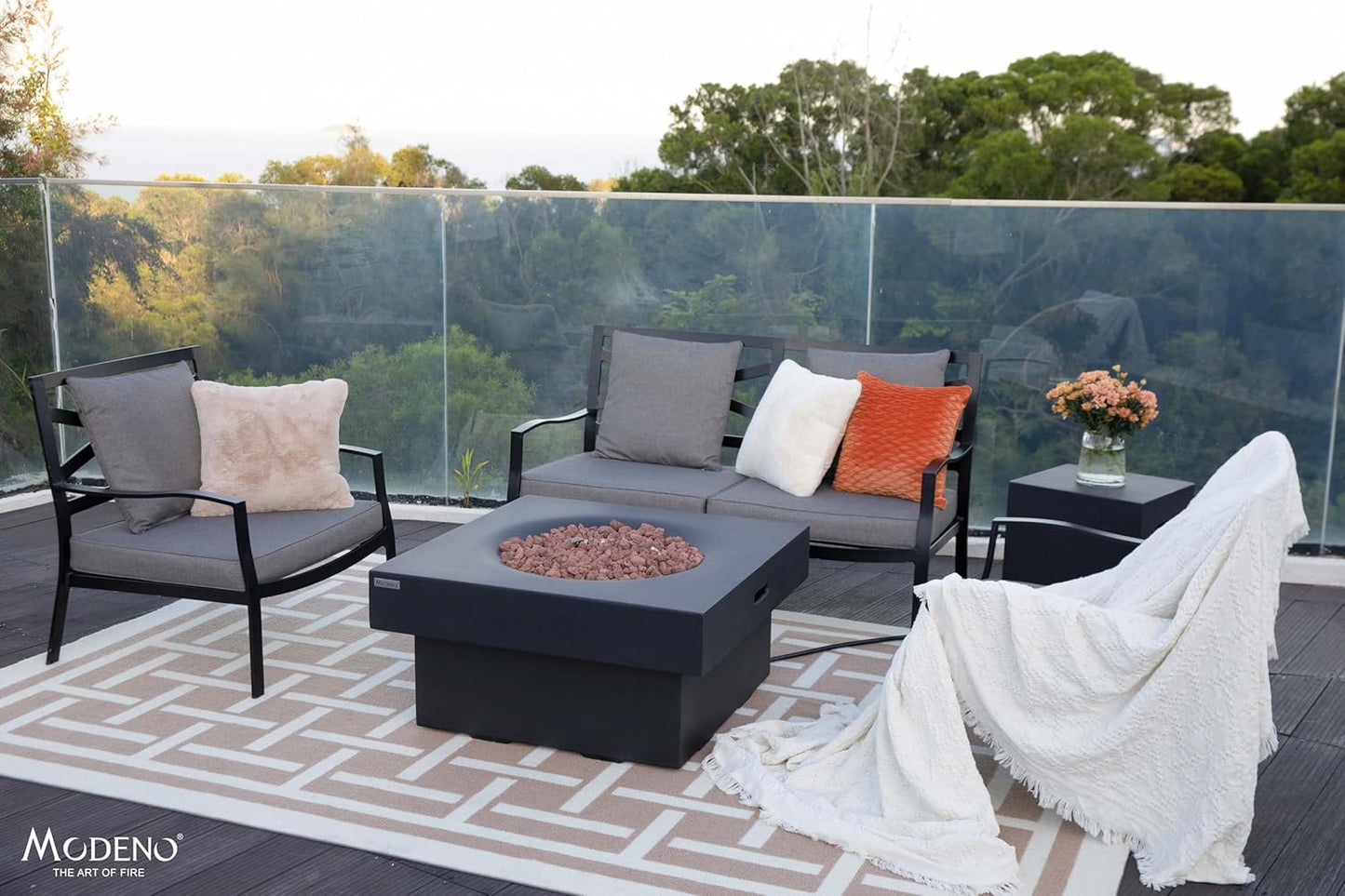 AMS Fireplace | Modeno | Branford | Firepit Table | Cover and Lava Rocks Included | (Fuel: Liquid Propane - Black)