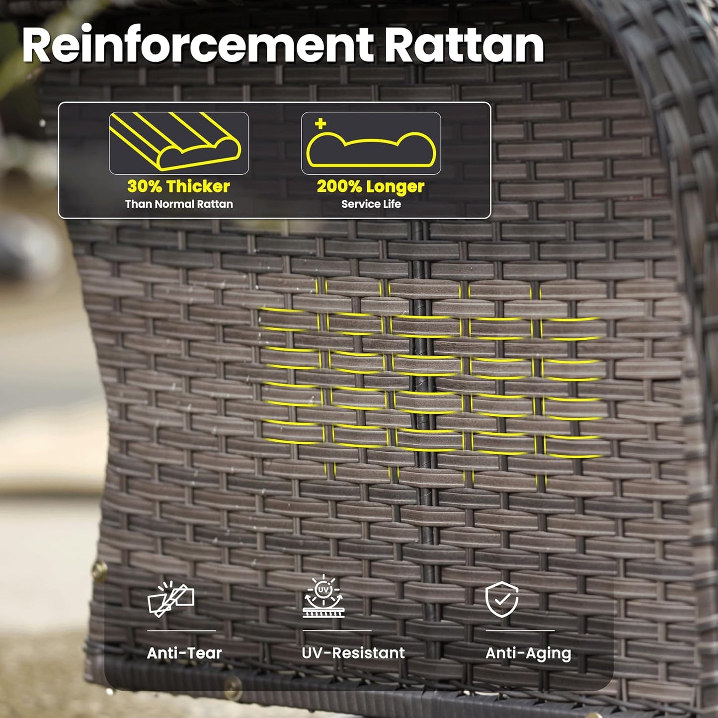 ovios 3 Pieces Patio Furniture Set, Outdoor Rocking Chairs of 2, Wicker Swivel Glider Chairs with Side Table Thick Cushions, All Weather Rattan Bistro Set for Porch, Black