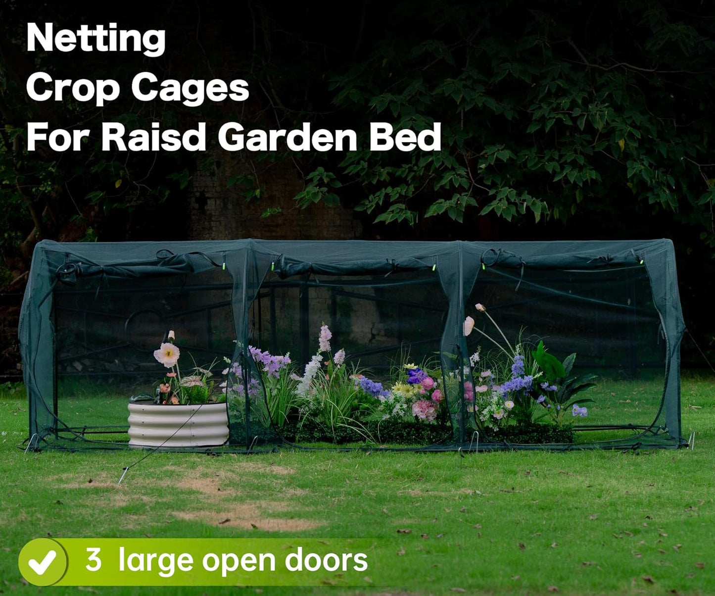 Poray Large 12.3X4FT Tunnel Plant Netting Cover,4.1FT Tall Crop Cage Tomato Netting for Vegetables&Fruits,Durable Gardening Net for Plant and Animals