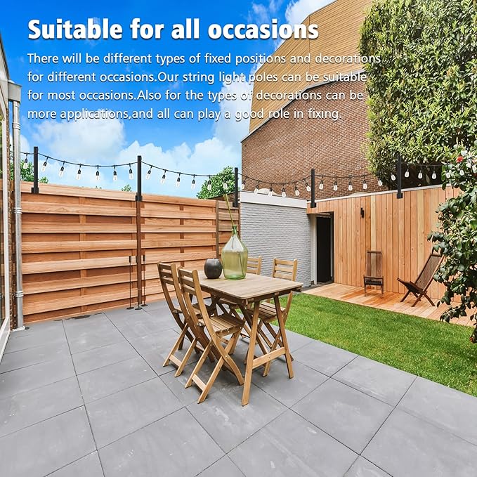 AILBTON 2.8FT 4 Pack Suspension Outdoor String Light Poles for Outside String Lights Hanging,with Clip and Holder,Light Post Mounting Stand for Patio Fence Wall Garden Backyard Deck