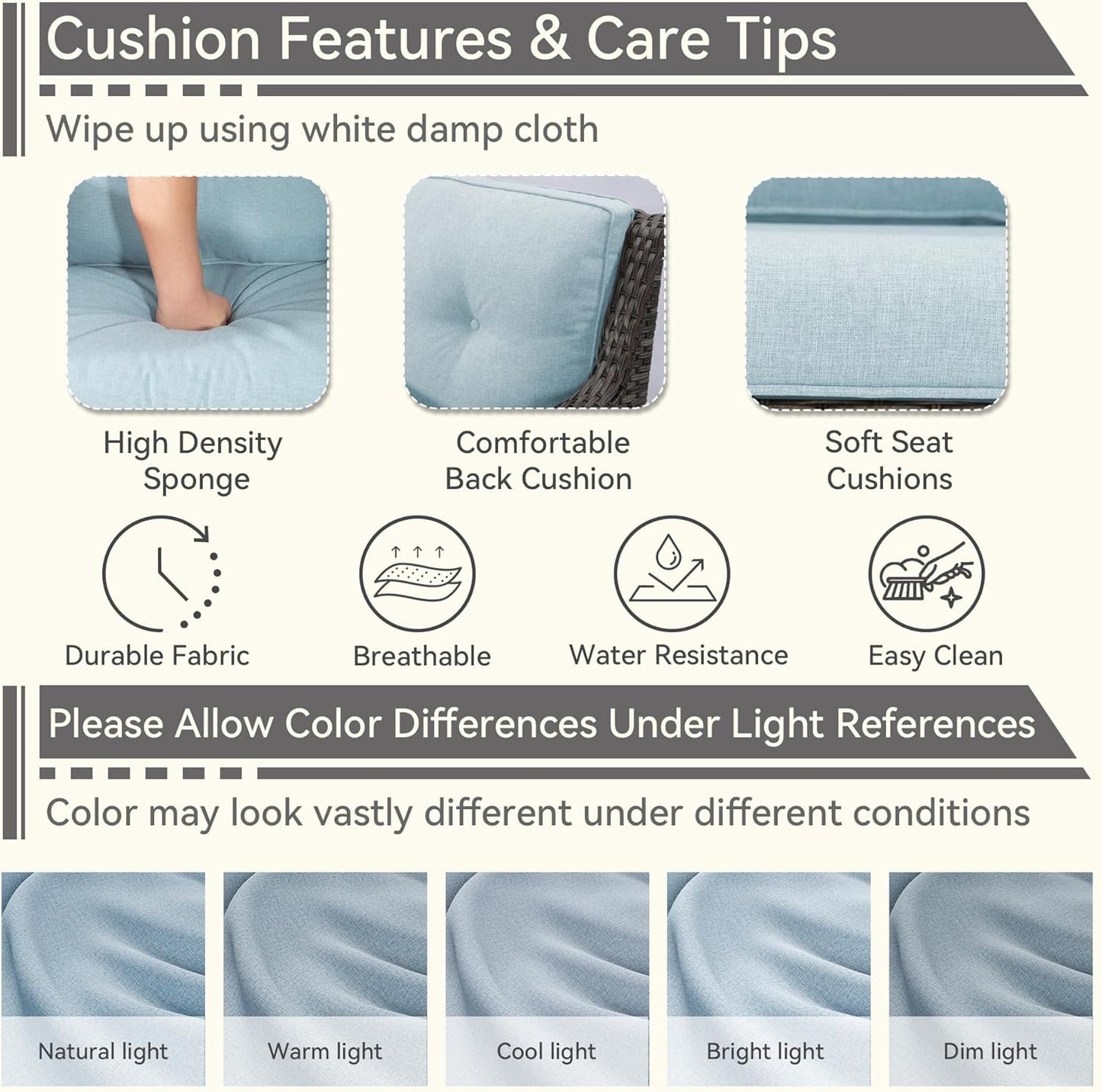 3 Pieces Outdoor Furniture Set - Patio Wicker Swivel Rocker Chair Set of 2 and 1 Side Table, Light Blue, Mixed Brown Rattan, Suitable for Porch, Yard