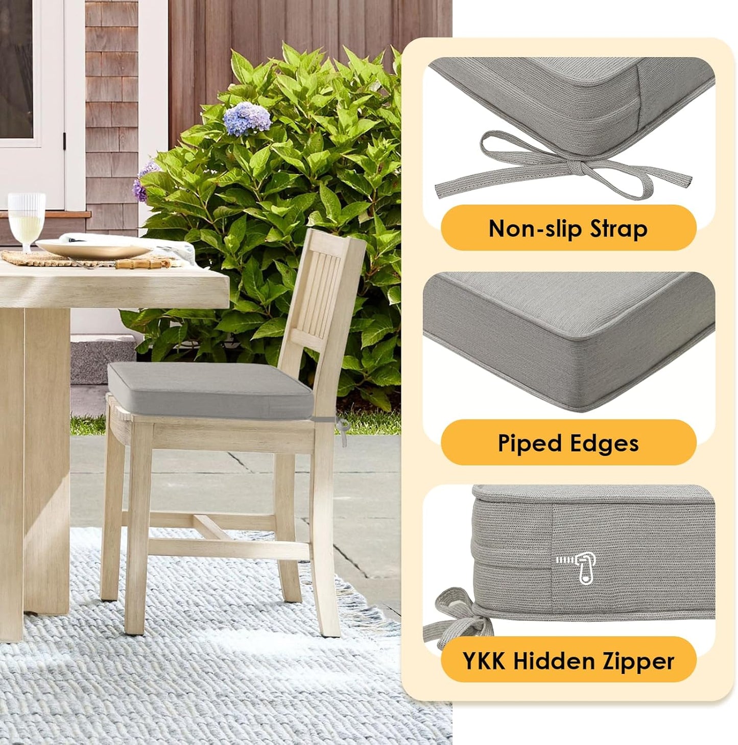 Outdoor Sunbrella Square Corner Seat Cushion, 19"x19"x3", Set of 4, Non Slip Outdoor Seat Cushion Pads with Removable Cover for Patio Furniture, Garden Yard Lawn, Specrtum Pebble