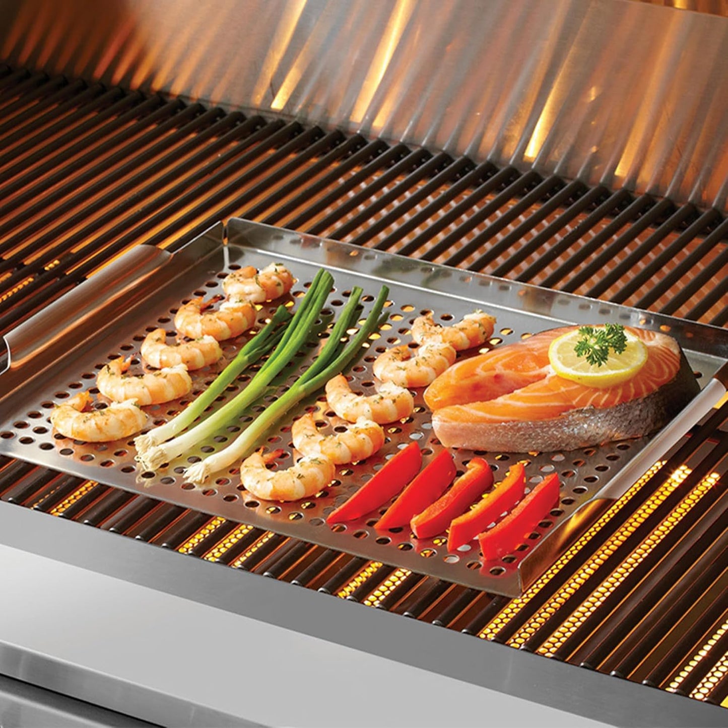 Stainless Steel BBQ Grill Topper Pan Tray for Vegetables, Meats, Skewers & Seafoods for Outdoor Cooking, Grilling, Camping & Tailgating for Gas Grills, Charcoal Grills & Barbecue by Mr. Bar-B-Q 06032Y