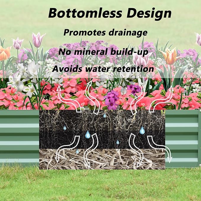 Aoodor 4 x 2 x 1 ft Outdoor Raised Garden Bed, Reinforced Galvanized Steel Planter Box for Vegetables, Flowers,Fruits and Herbs