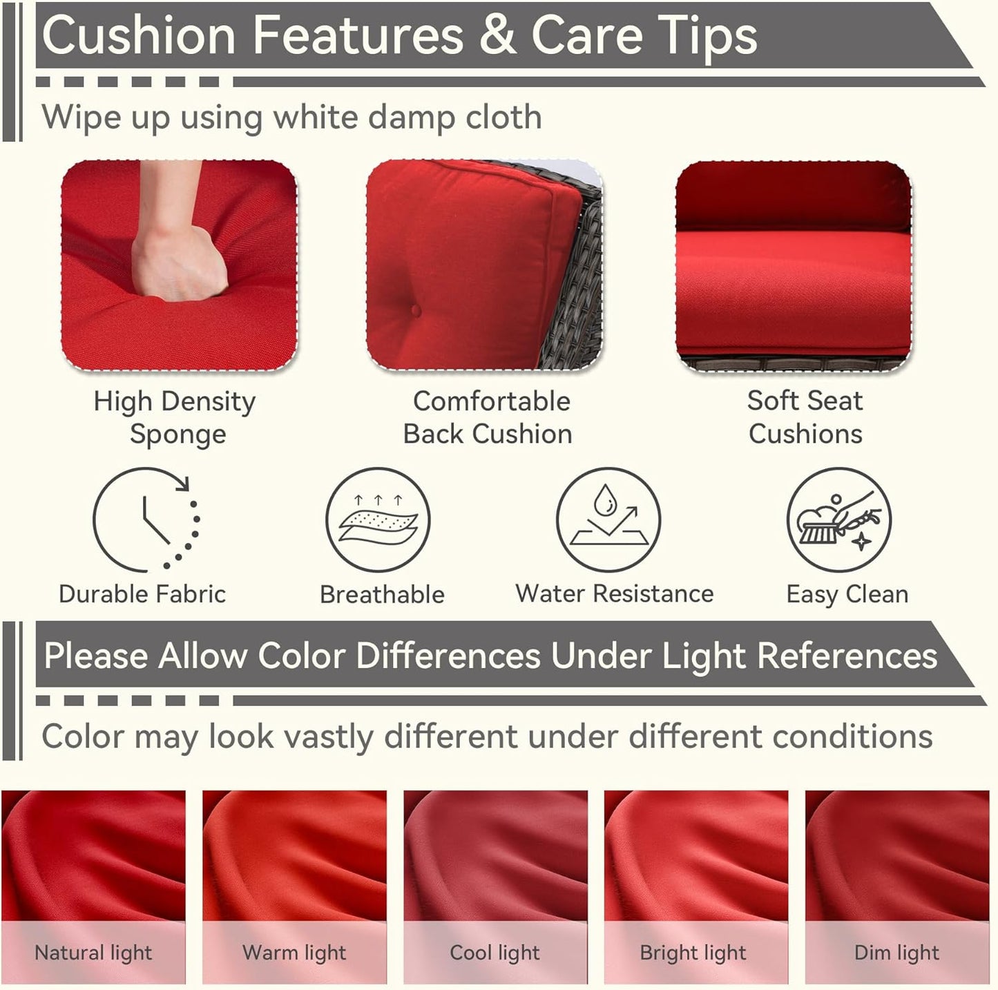 5 Pieces Patio Conversation Set, Wicker Chairs Set of 2 and Two Ottomans with 3.5-inch Seat Cushions, 1 Side Table High Back and Curved Armrest for Backyard, Balcony and Deck, Red