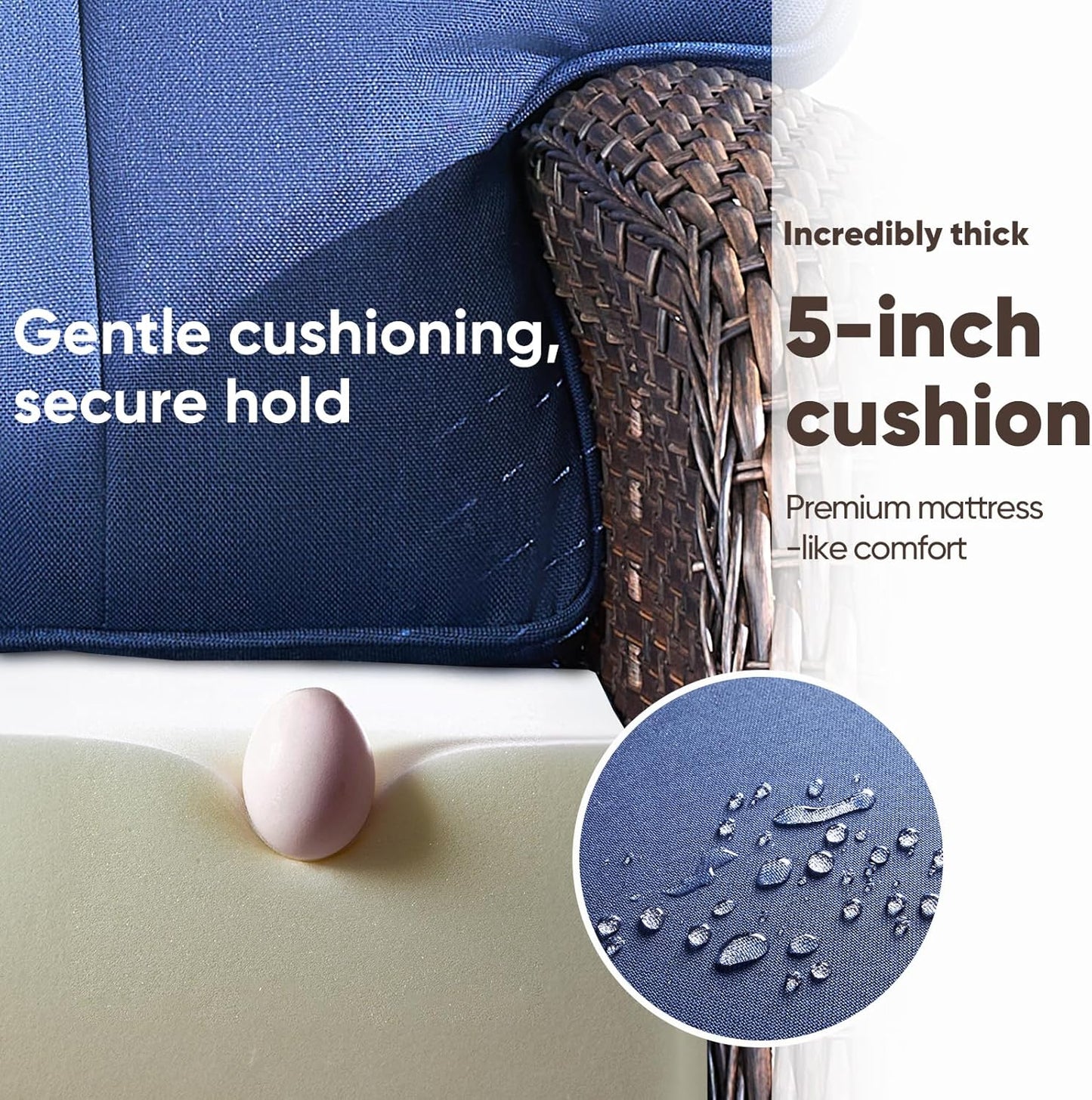 6-Piece Rotating Balcony Chair Set with 31-inch T-Shaped Wide backrest - Rattan Outdoor Rotating Balcony Chairs, Wide backrest Comfortable Outdoor Sliding Chair - Brown | Blue