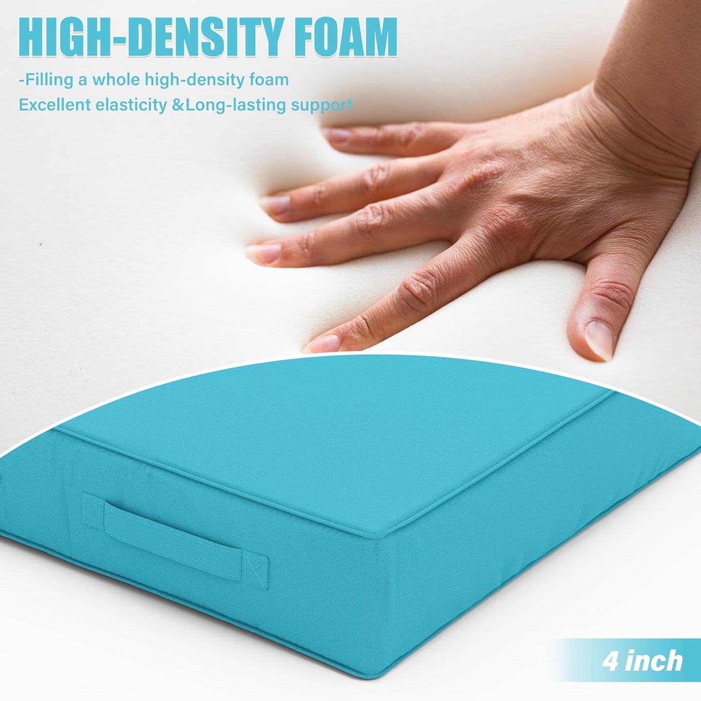 Patio Chair Cushions 19 X 19 X 4 Inch Waterproof Outdoor Seat Cushions for Patio Furniture, Outdoor Sofa Couch Pads with Ties & Handle, Set of 2, Lake Blue