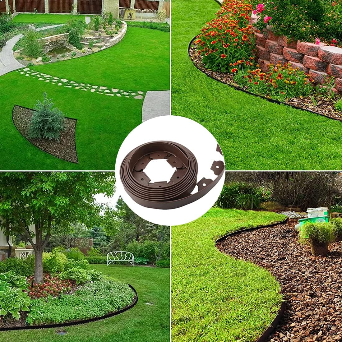 Landscape Edging 33ft,Garden Edging Borders[Extra Tall 4IN ] Flexible Lawn Edging Kit with 30pcs Spikes,Heavy Duty Landscaping Edge Mini Plastic Fence for Yard Grass Flower Bed -Brown