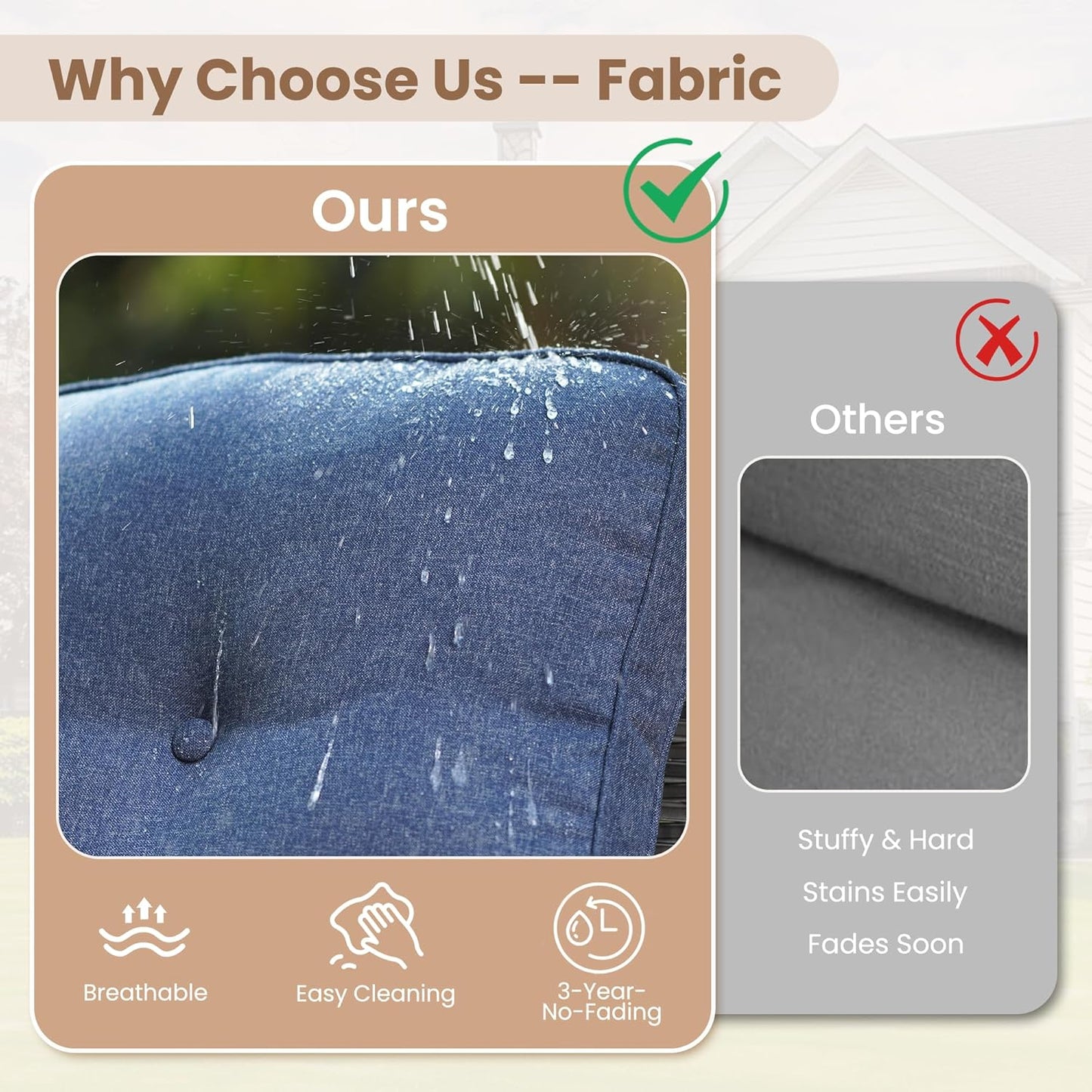 HOOOWOOO Patio Furniture Set,8 Pieces Outdoor Conversation Set,All Weather Wicker Loveseat Sofa Set with High Back Swivel Rocking Chairs Tables,Denim Blue