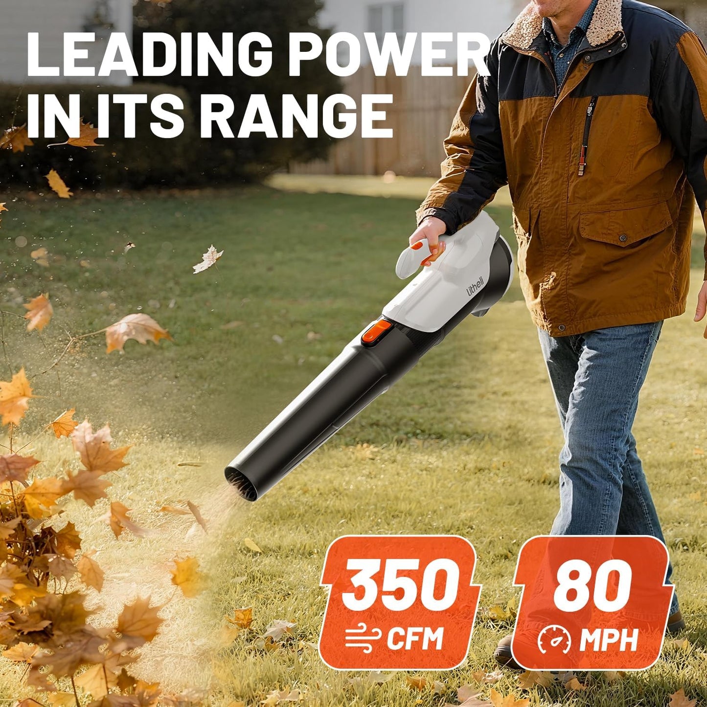 Litheli 20V Cordless Leaf Blower, Dual 2×2.0Ah Batteries Included, 350CFM/85MPH, 2-Speed Lightweight Handheld Electric Blower for Lawn, Patio, Dust & Leaves