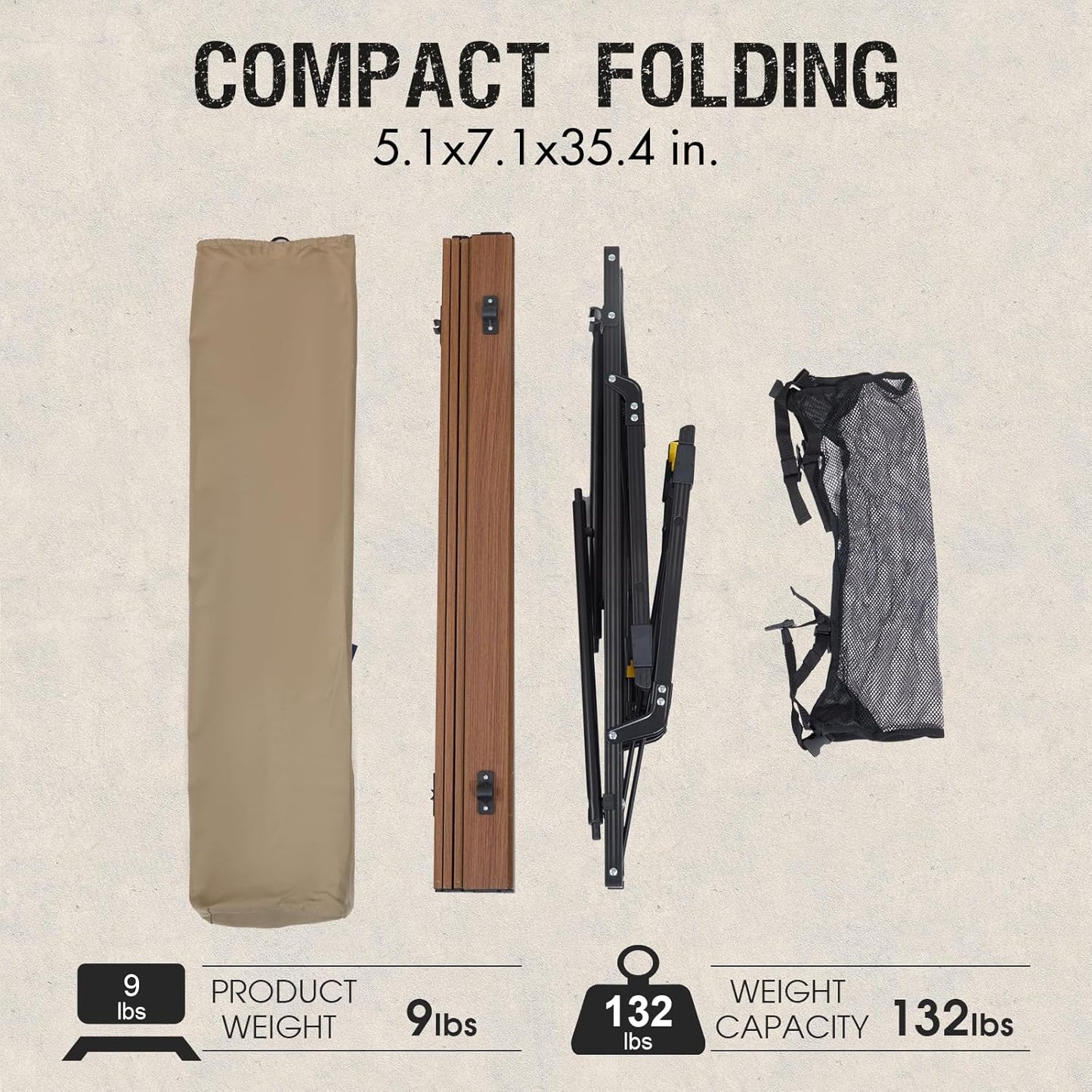 PORTAL Camping Table Portable Folding Table Ultra Lightweight Folding Camp Table 4 Adjustable Legs Aluminum Roll Up Table Top with Carry Bag for Outdoor Travel Backyards BBQ