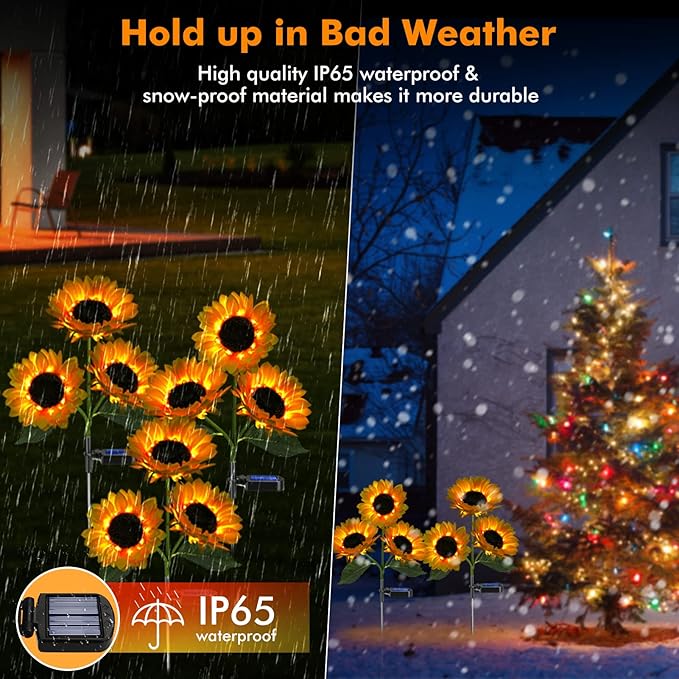 Solar Sunflower Lights, 800mA Solar Garden Light with Real Looking Flowers Outdoor Waterproof Solar Stake Lights for Back Yard, Flower Bed, Pathway, Patio, Porch, Fall Decoration (4 Pack)