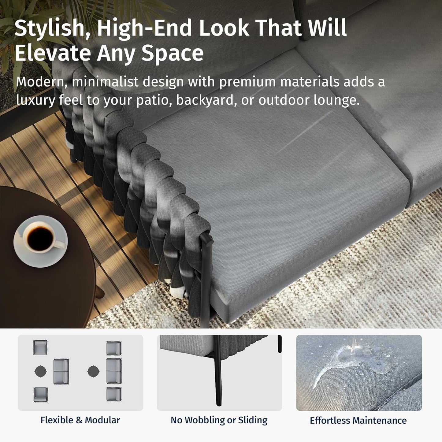 EAST OAK Life Chatter Outdoor Patio Furniture | Outdoor Sofa 3 Seats with Waterproof Thick Cushions | Deep Seating Modern Patio Sofa for Garden, Porch, Balcony & Backyard | Misty Grey