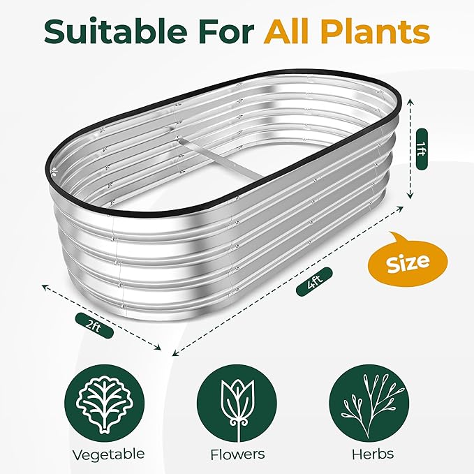 Utopia Home Galvanized Raised Garden Bed, 4 by 2 feet Lightweight Planter Boxes Outdoor with Easy Assembly, Large Garden Bed for Vegetables, Fruits, Flowers, Silver, Pack of 2