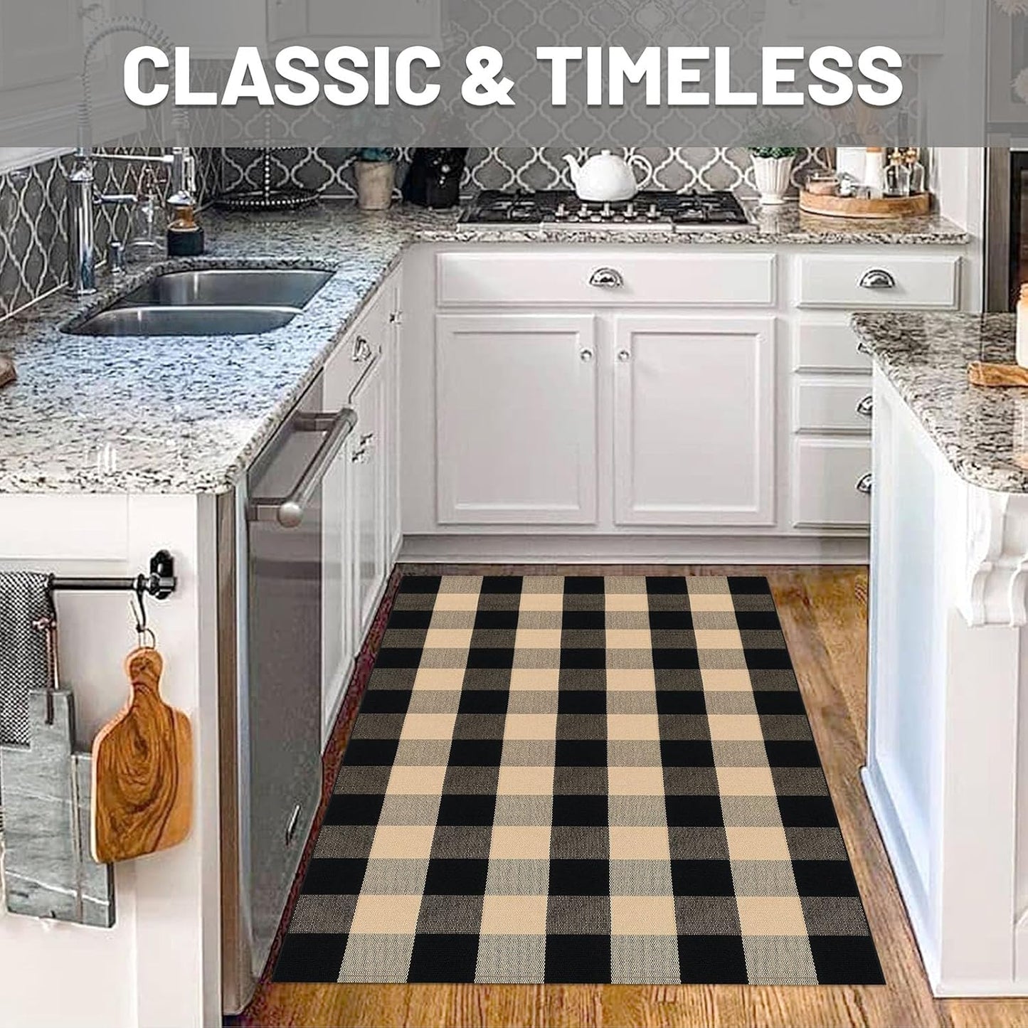 IOHOUZE Buffalo Plaid Checkered Rug 4x6 Ft Front Door Mats, Washable Area Rugs for Front Porch, Welcome Mats Indoor Outdoor, Entryway Rug for Entryway, Home Entrance, Tan Black