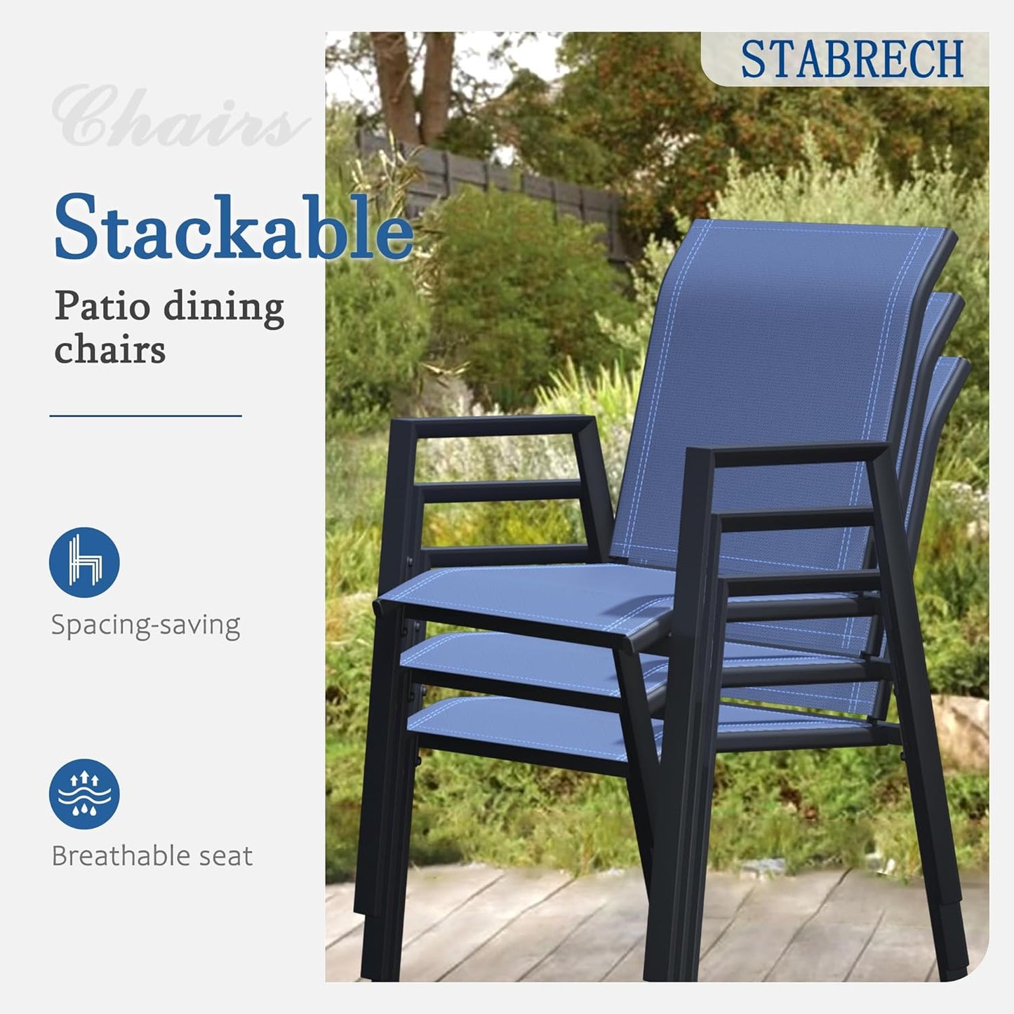 Outdoor Patio Chairs Set of 8, Blue Stackable Outdoor Chairs, Lightweight Patio Set with High Back, Metal Dining Chair for Lawn, Garden, Yard and Deck