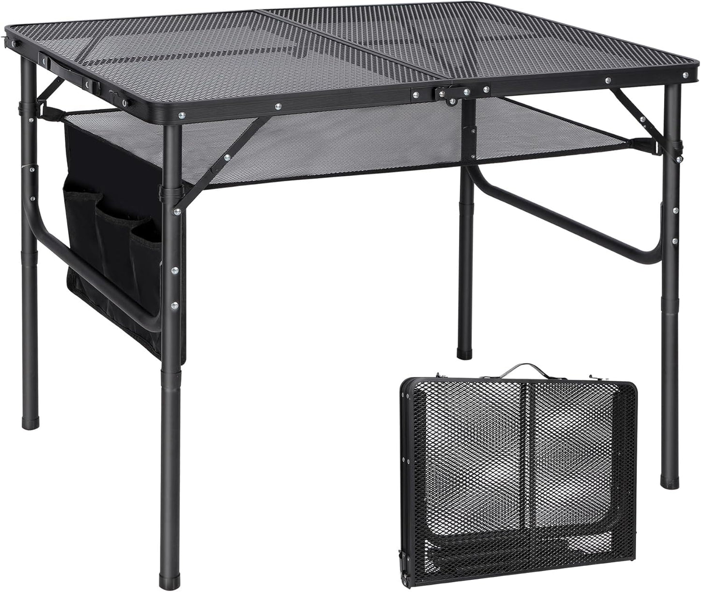 RedSwing Folding Grill Table,Aluminum Portable Grill Stand Table for Outdoor Camping Picnic BBQ Lightweight, Adjustable Height, 36''x24''x16/28'', Black