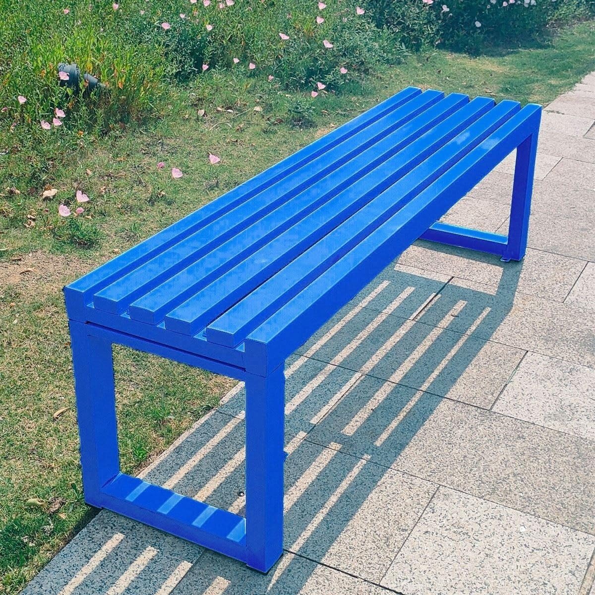 Weatherproof Metal Dining Bench, Outdoor Bench Backless Patio Bench 2-Person Farmhouse Bench Garden Bench for Kitchen, Living Room, Entryway(Blue,47in)