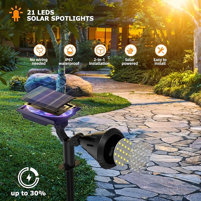 Solar Lights Outdoor, Ultra Bright 21 LEDs IP67 Waterproof Landscape Lighting for Outside, 2-in-1 Adjustable Solar Wall Lights for Garden Yard Pathway - Auto On/Off, 4 Pack (Cool White)