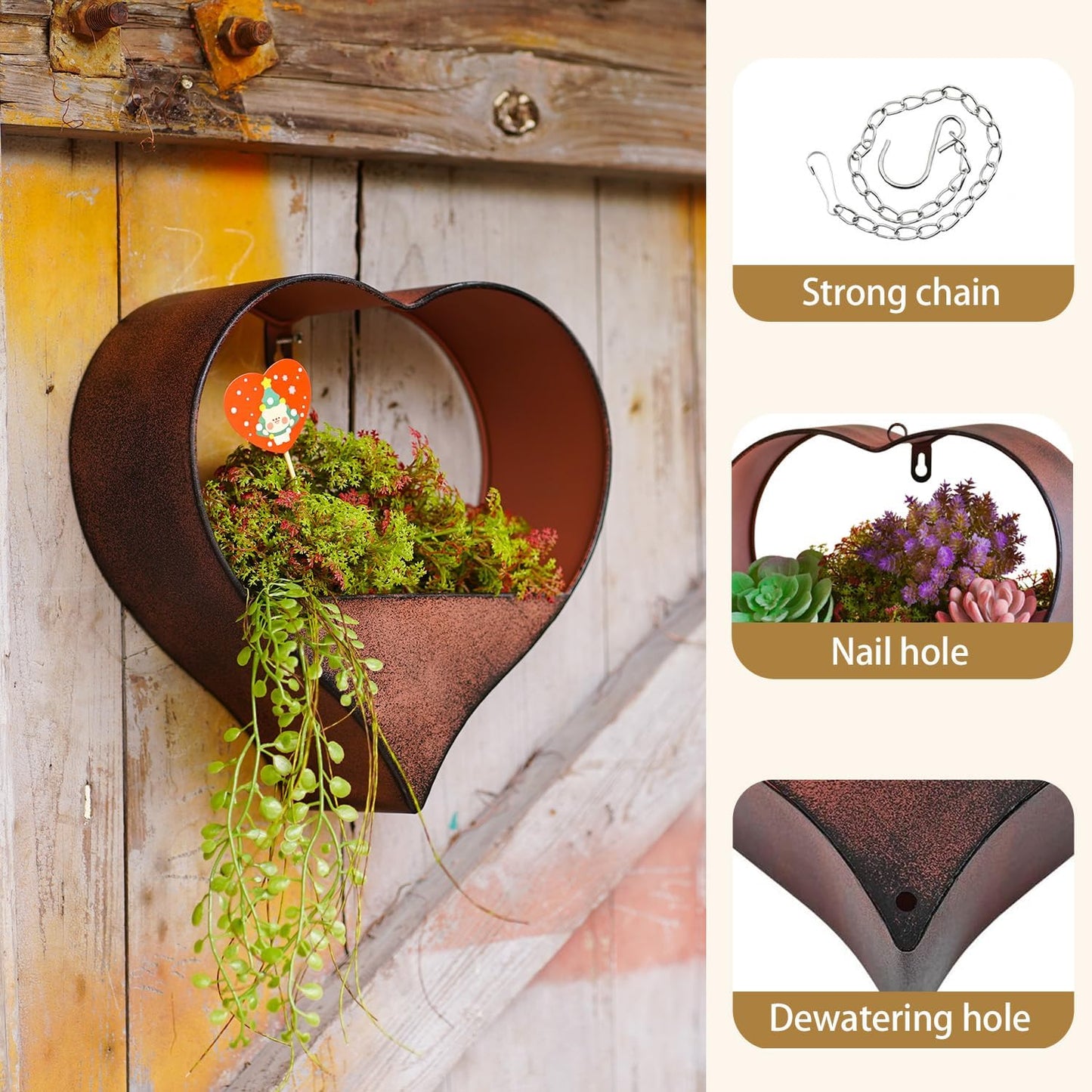 Metal Hanging Planters for Indoor & Outdoor Plants - Heart Shaped Planters for Wall or Window,Garden Patio or Indoor Decor for Women(Cooper)