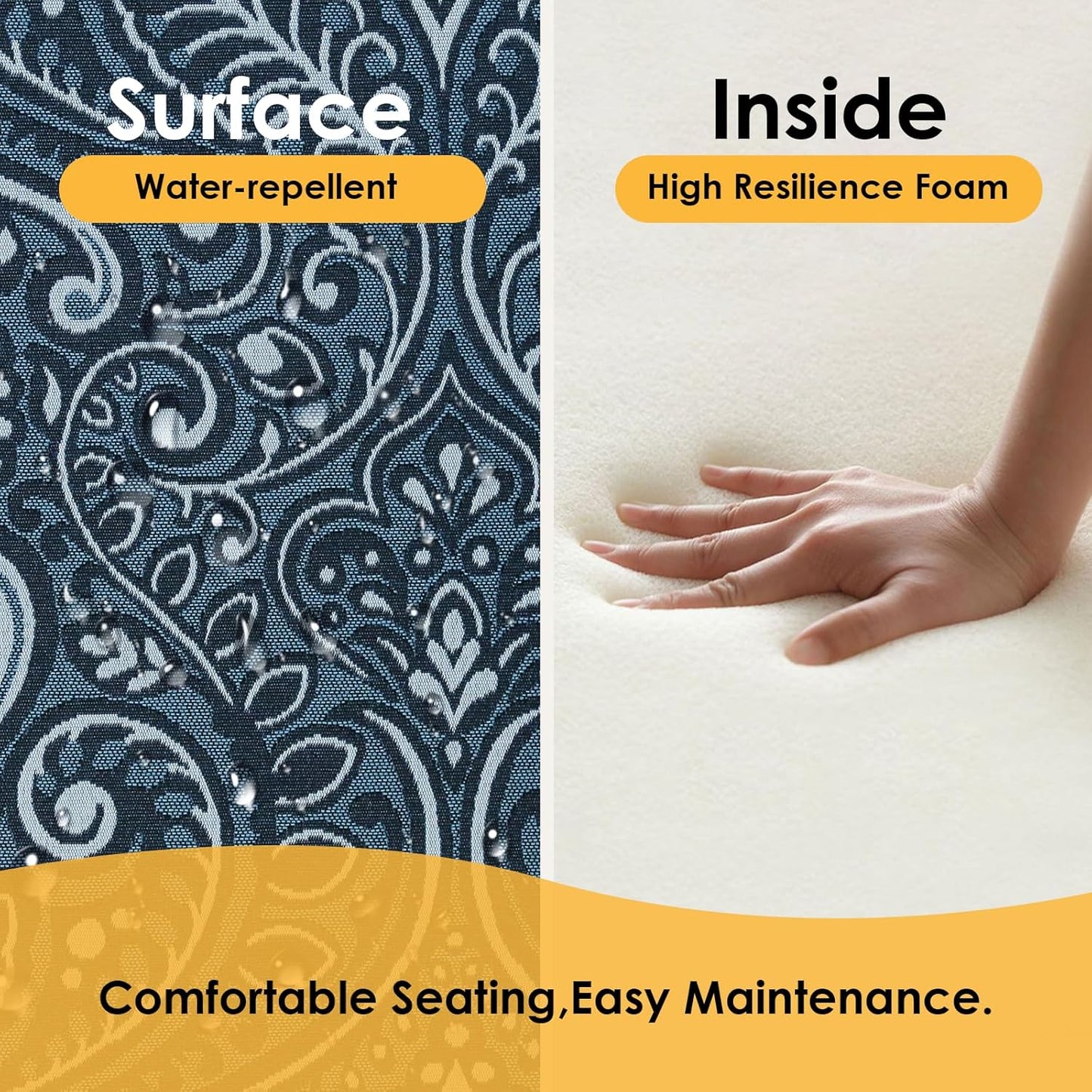 Outdoor Square Corner Seat Cushion, 18.5"x16"x3", Set of 4, Non Slip Seat Cushion Pads with Removable Cover for Patio Furniture, Garden Yard Lawn, Damask Vine