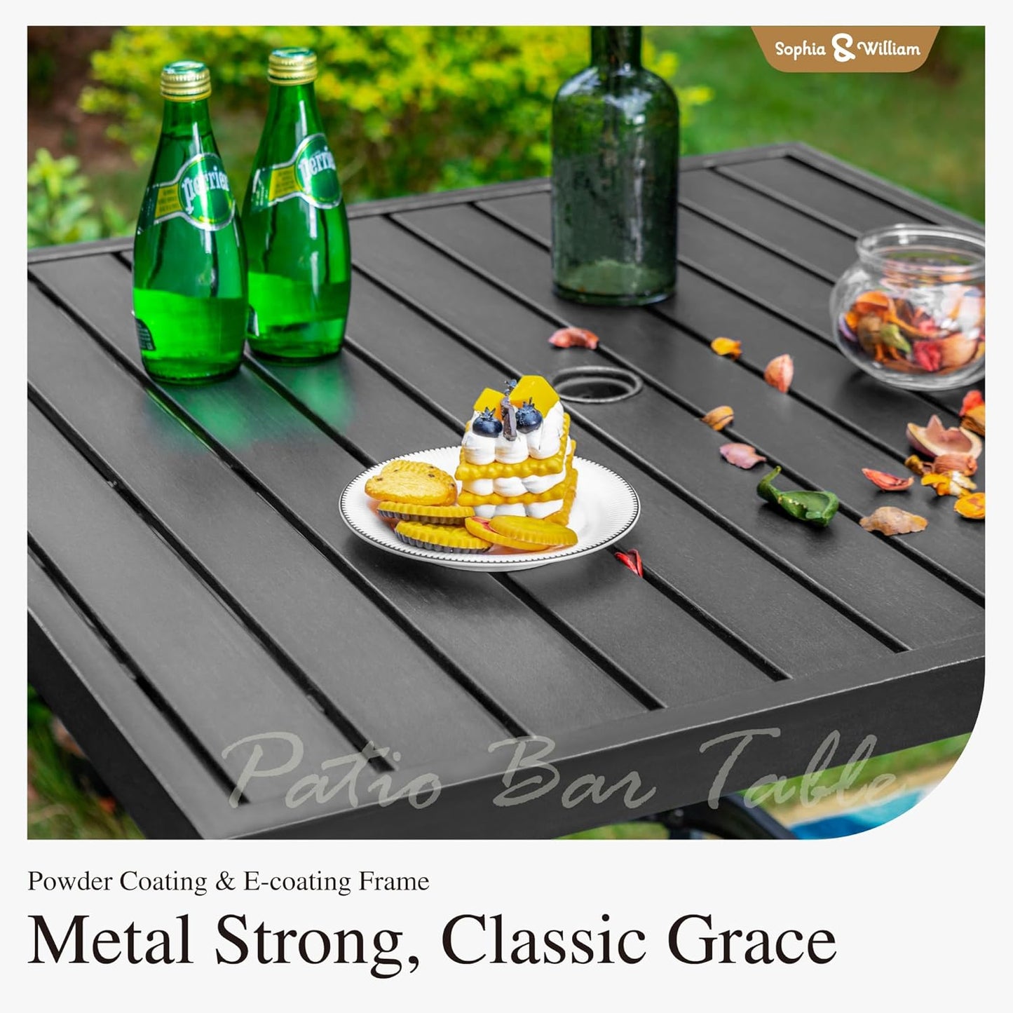 Sophia & William Outdoor Bar Set, Patio Bar Table and Chairs Set, Counter Height Patio Set - 4 x Swivel Bar Chairs, 1 x Square Bar Table