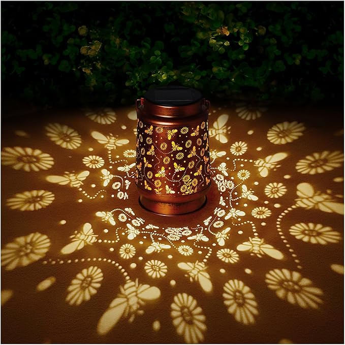 Solar Lanterns Outdoor Waterproof Bee Garden Decor Gifts for Women Mom Grandma Hanging Solar Lights Metal Solar Decoration Outside for Yard, Patio, Backyard, Porch