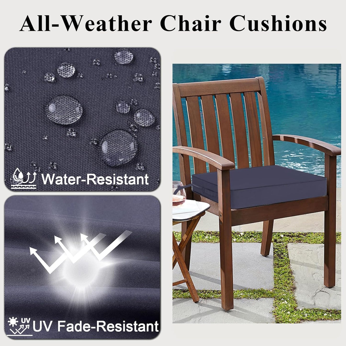 Outdoor Chair Cushions Set of 2 for Patio Furniture 18.5x16x3 Inch Waterproof Patio Chair Cushion 3 Year Color Fastness Rectangle Elastic Foam Garden Couch Pads with Ties and Handle,Grey