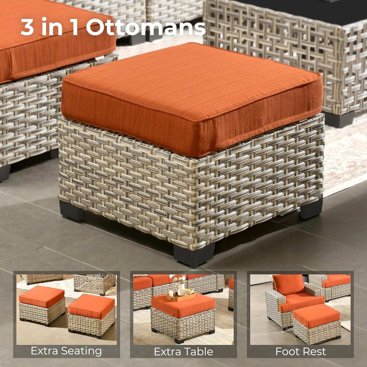 HOOOWOOO Outdoor Sectional Patio Furniture Set,8 Pieces Wicker Conversation Sets,Extra Deep Out Door Sofa Outside Furniture Couch with Swivel Chairs Ottoman,Brick Red