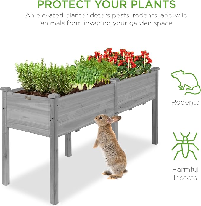 Best Choice Products 72x23x30in Raised Garden Bed, Elevated Wood Planter Box Stand for Backyard, Patio, Balcony w/Divider Panel, 6 Legs, 300lb Capacity - Gray