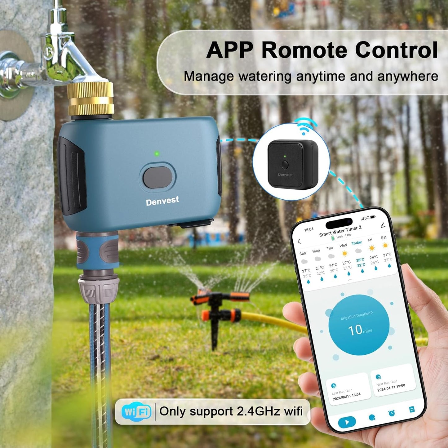 WiFi Water Timer with Brass Inlet, 1 Zone Smart Sprinkler Timer for Garden Hose Faucet, Hose Timers with WiFi Hub, Up to 20 Watering Plans, APP & Voice Control, Compatible with Alexa