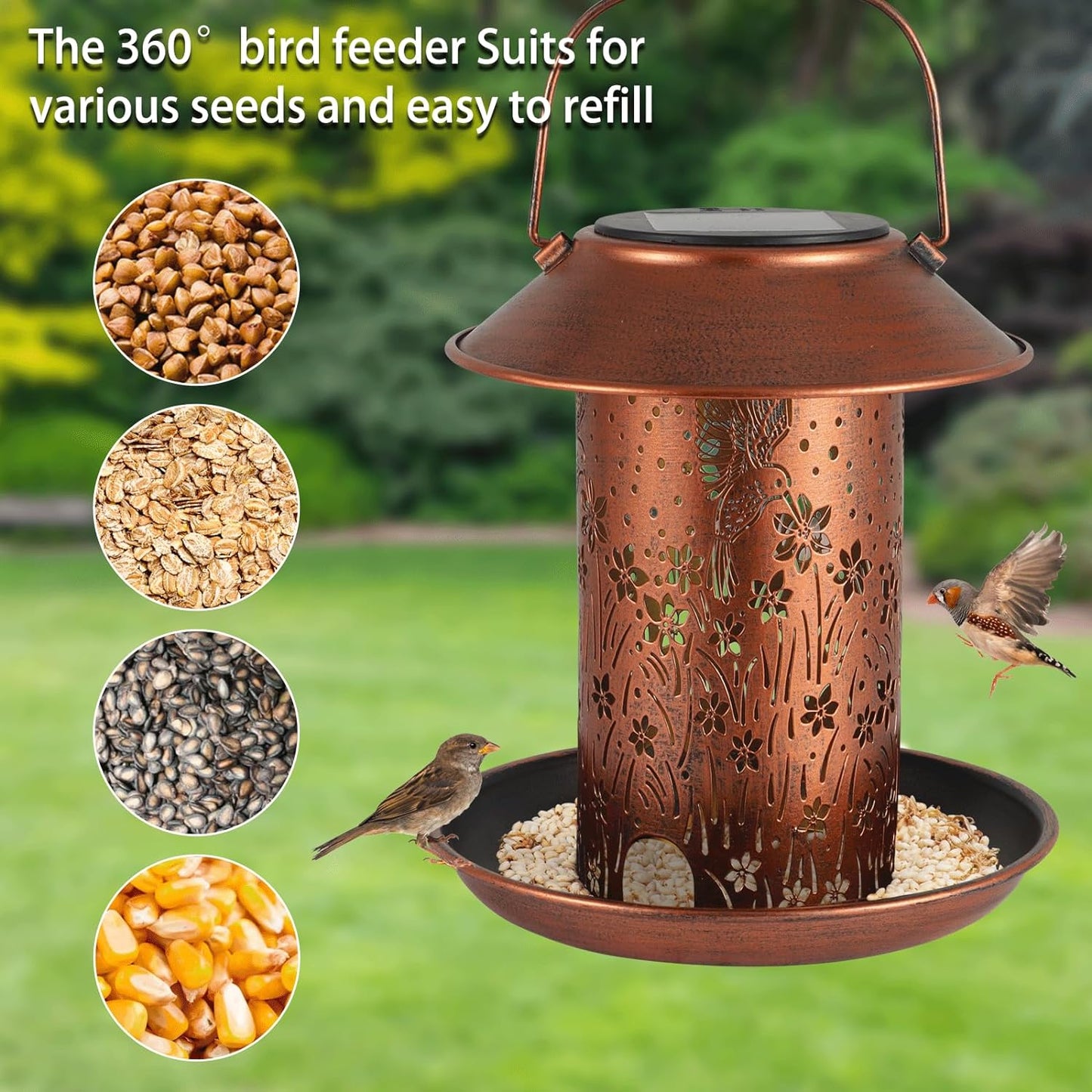 Bird Feeders for Outdoors Hummingbird Solar Lanterns Outdoor Waterproof Hanging Garden Decor Birthdays for Women Mom Metal Solar Decoration Outside for Yard, Patio, Lawn