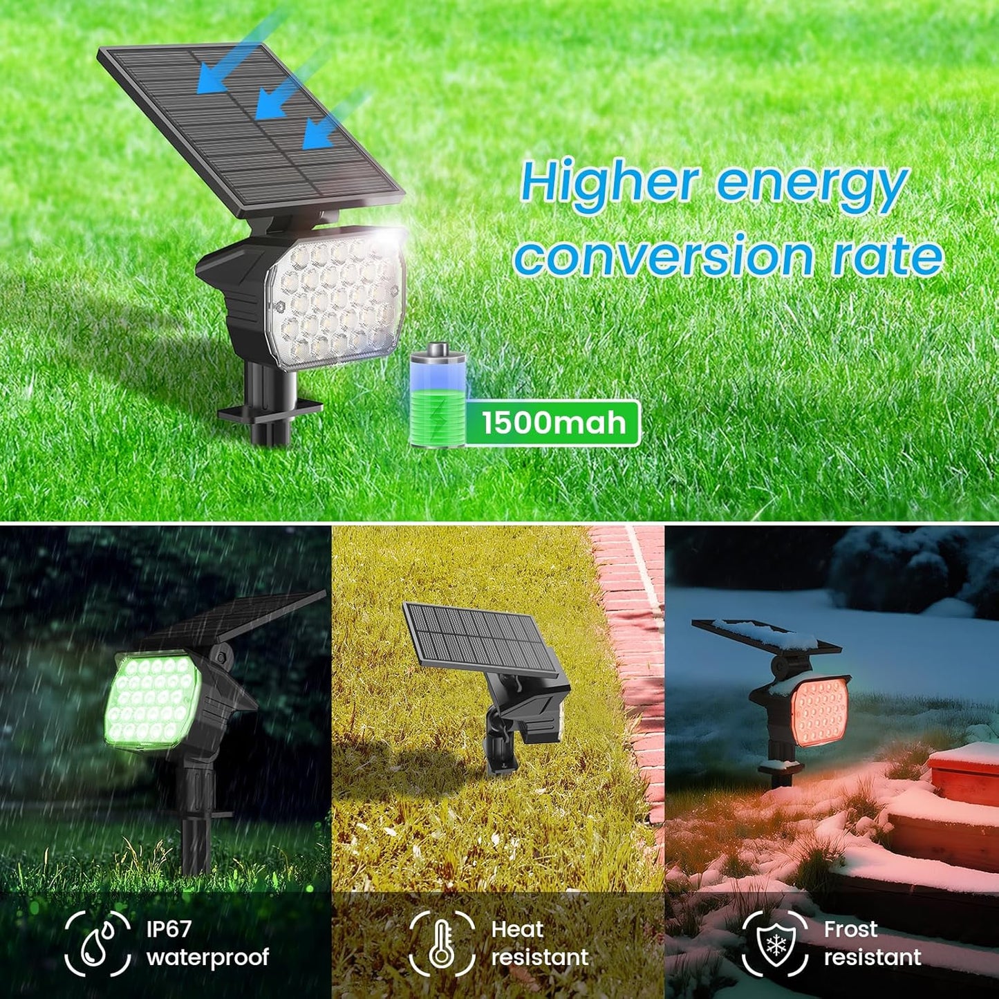 VOLISUN Solar Landscape Spotlights Adjustable Outdoor, Uplights Solar Waterproof IP67, Spot Lights Solar Powered for House,Tree,27 LED with 6 Colors Changing(8 Pack- RGB)