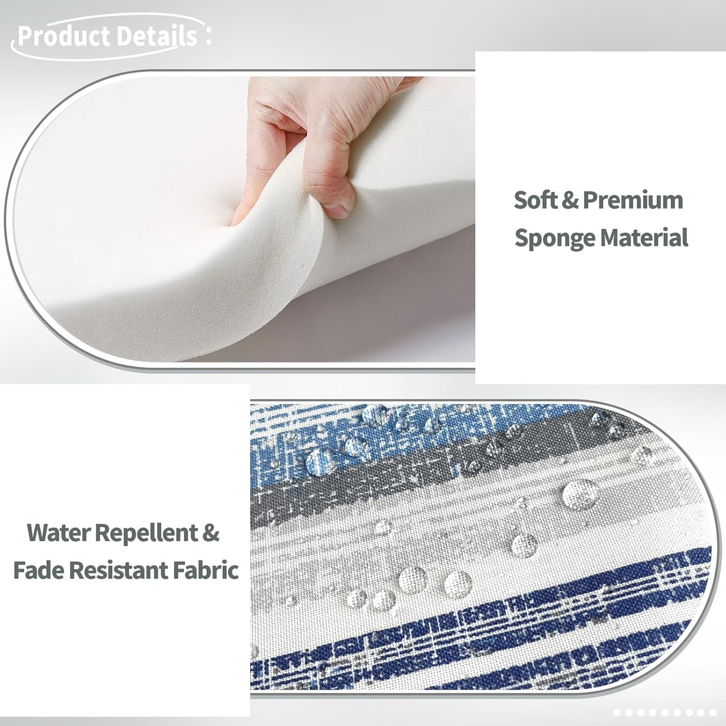 Indoor/Outdoor Chair Cushions 16x17 Inch, Patio Chair Cushions with Ties, All Weather Seat Cushions for Patio Furniture Home Garden Chair Use, Set of 4, Stripe Layered Blue