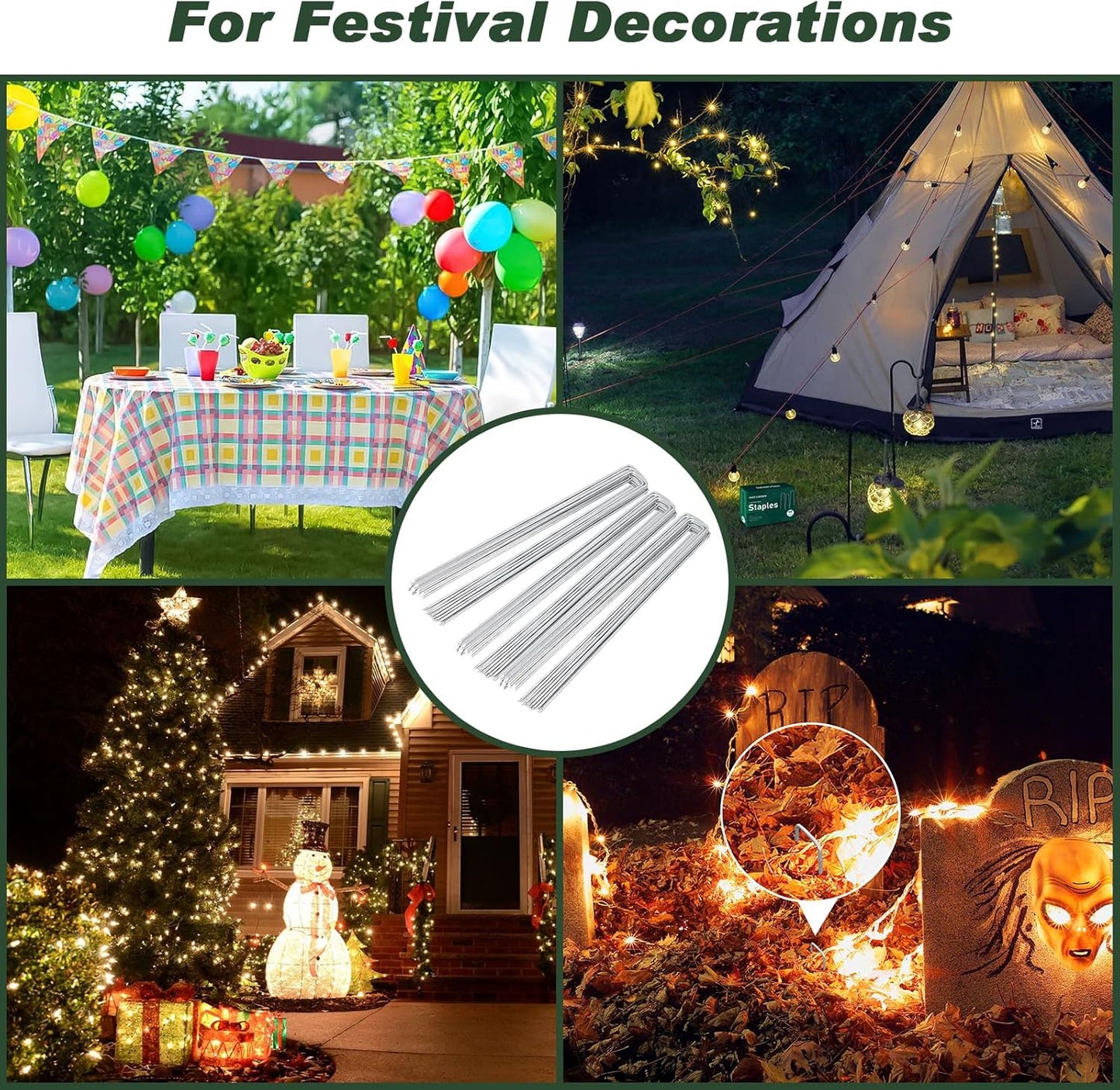 FEED GARDEN 4 Inch 50 Pack Galvanized Landscape Staples 11 Gauge Anti-Rust Garden Stakes Landscaping Fabric SOD Pins Yard Stakes for Weed Barrier Fabric