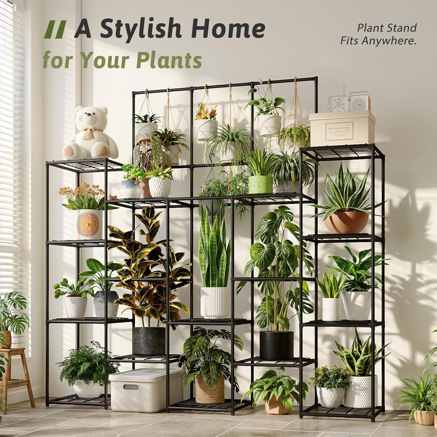 Metal Plant Stand Outdoor 63" Tall Plant Shelf for Plants 14-Tier Large Plant Sheves for Indoor Plants Living Room Heavy Duty Rack Garden Balcony Patio Hanging Planter