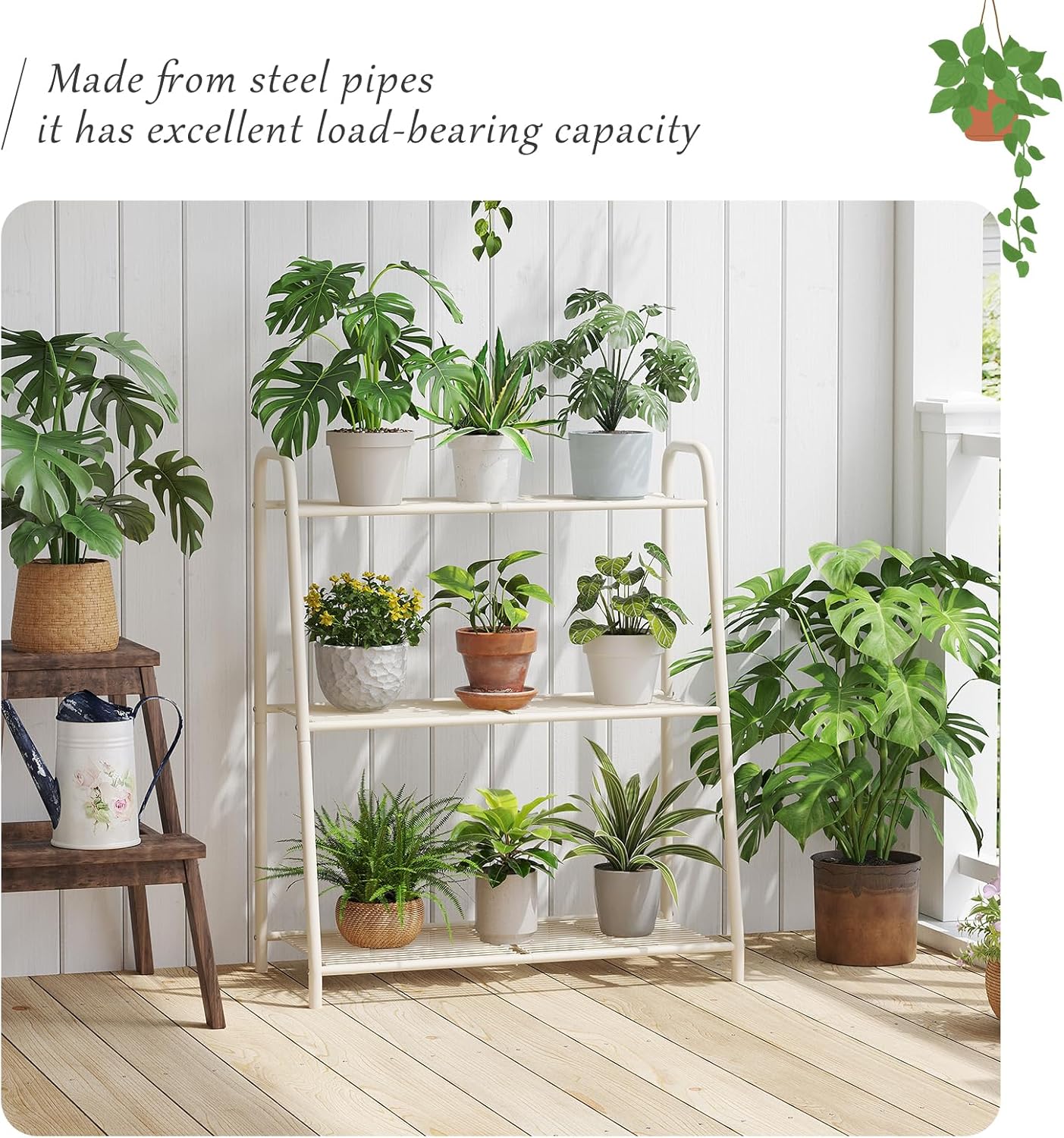 Metal Plant Stand Indoor Outdoor for Multiple Plants,3 Tier Plant Shelf,Large Heavy Duty Flower Holder Ladder Plant for Living Room, Patio, Balcony (White)