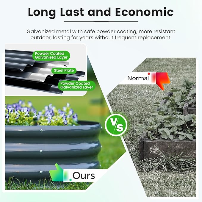 KING BIRD Raised Garden Bed with Wall Trellis Galvanized Planter Garden Box Outdoor for Gardening, Climbing Vegetables, Flowers 7.87x3.94x0.98 Ft, Dark Grey