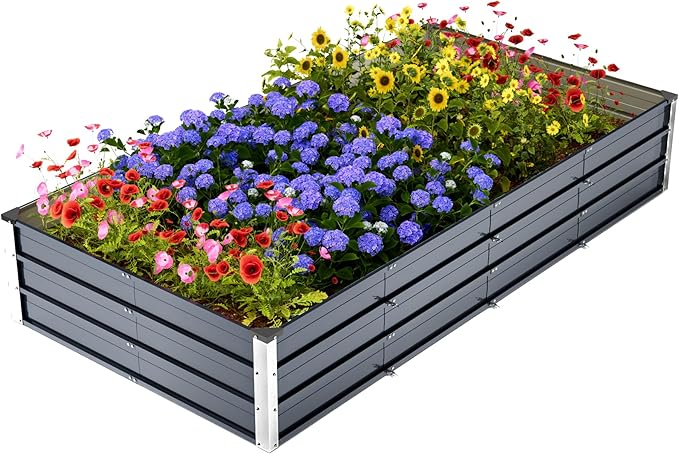 Galvanized Raised Garden Bed 7.5x4x1.3ft, 5 in 1 Durable Variable Planter Boxes Outdoor, Rust-Proof Metal Elevated Raised Beds for Gardening for Vegetables, Fruits, Flowers & Herbs