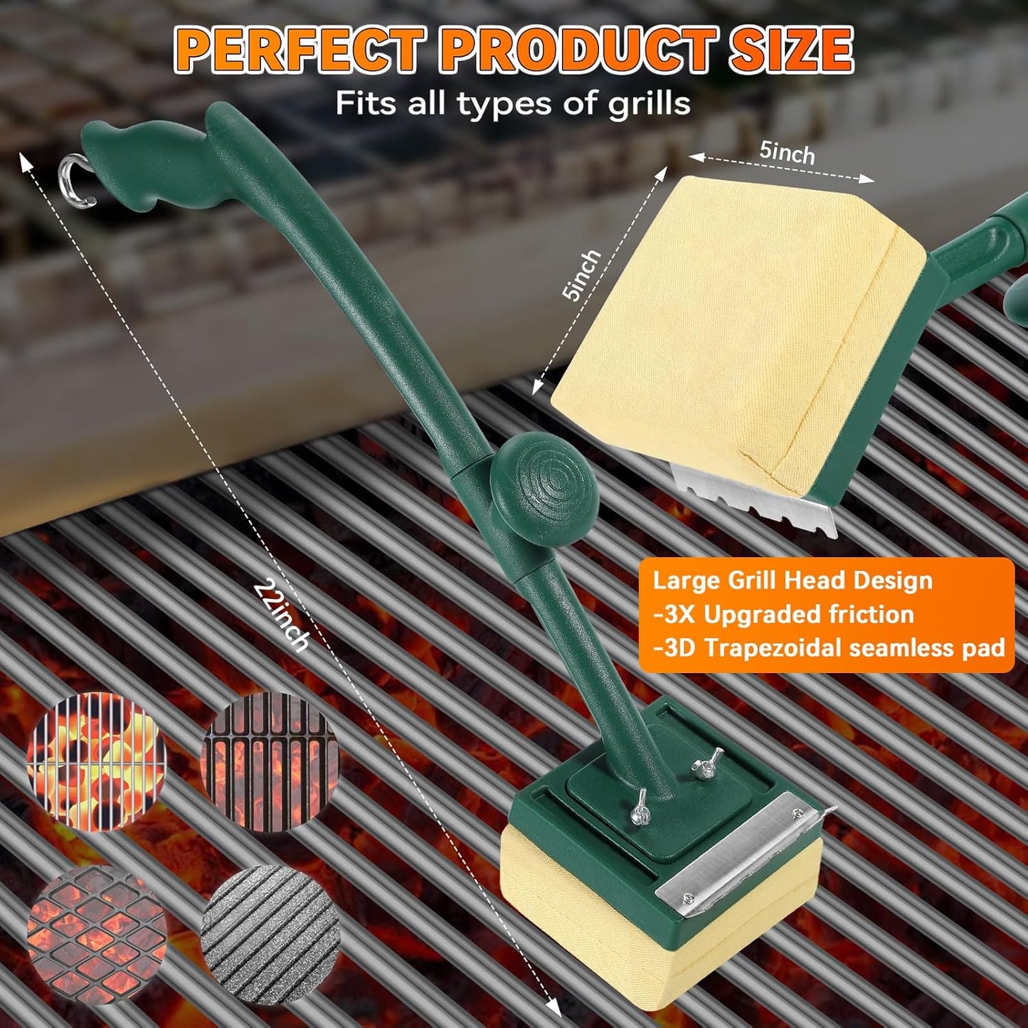 Replaceable BBQ Cleaning Head (No Handle), Safe Replacement Cleaning Pad for Cast Iron/Stainless-Steel Grates