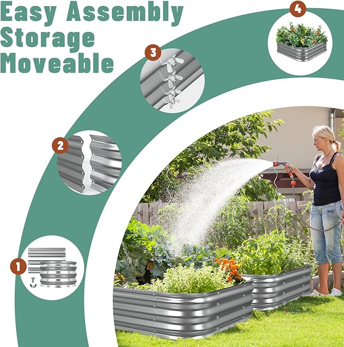 Raised Garden Bed, 3×3×1ft Galvanized Steel Planter Boxes, Heavy Duty Outdoor Raised Garden Bed Planter Kit for Gardening, Rustproof Large Garden Beds for Vegetables, Fruits, Flower Grow